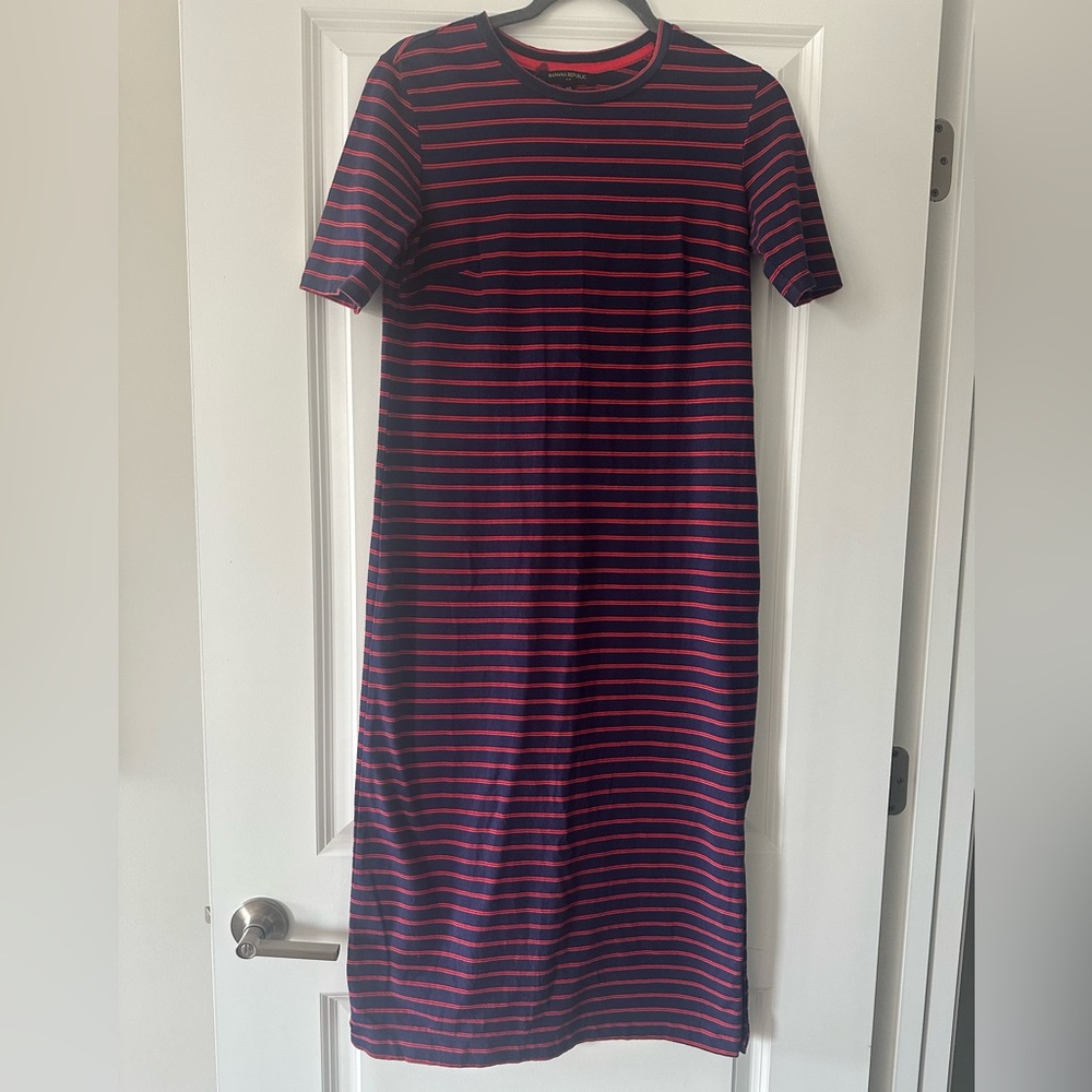 Banana Republic Striped Blue and Red Shift Dress, Size XS